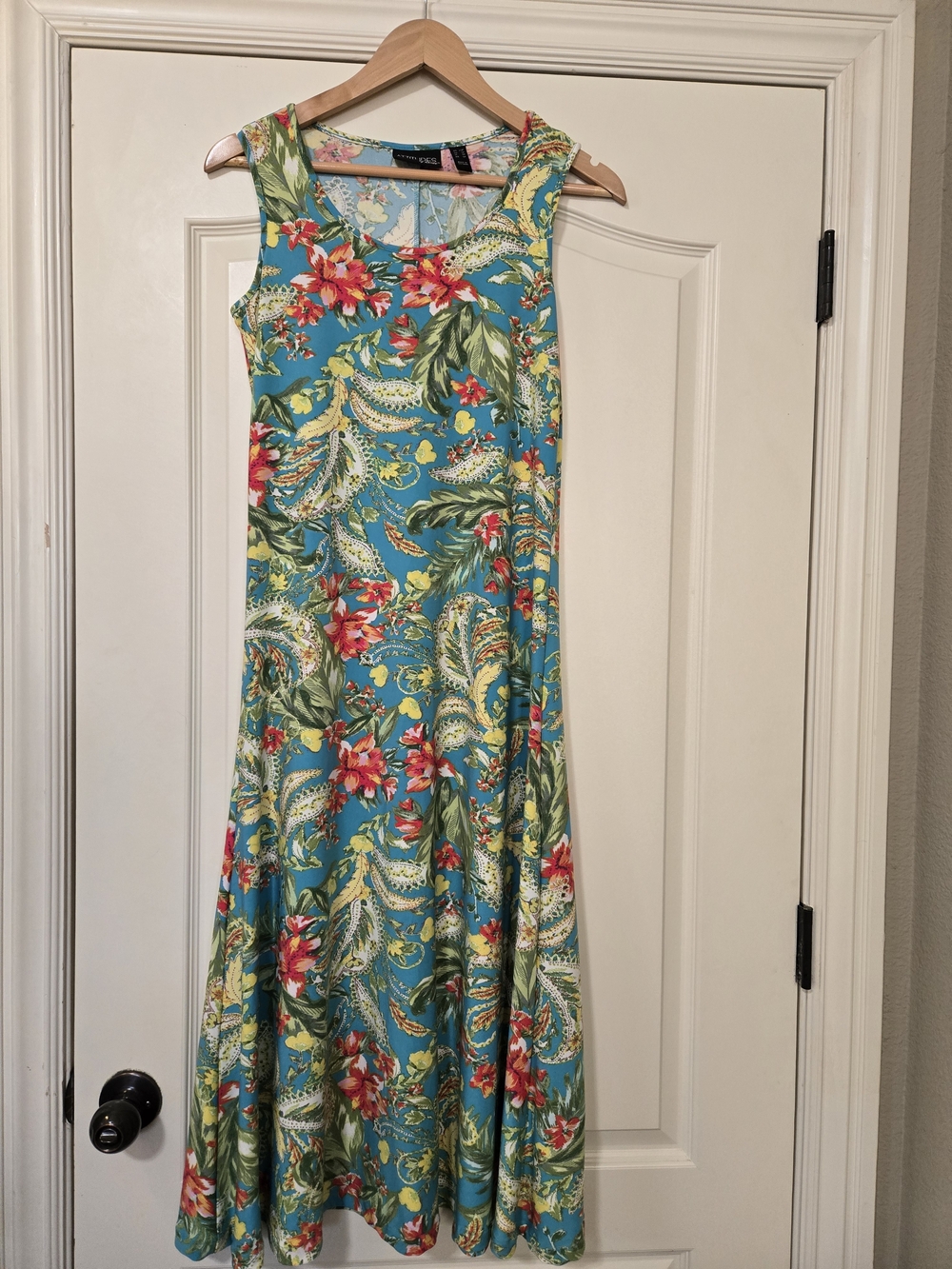 Attitudes by Renee Teal Floral Sleeveless Maxi Dress Comfy Flowy Layering